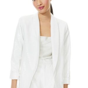 Alice & Olivia KYLIE VEGAN LEATHER SHAWL COLLAR BLAZER